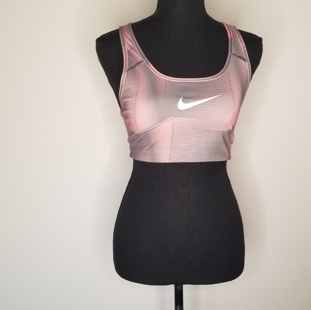Nike sports bra shiny gray peach stripe center swoosh Racerback Activewear Yoga